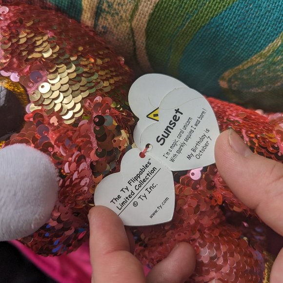 TY Flippable Unicorn named Sunset born October 7 - Picture 2 of 3